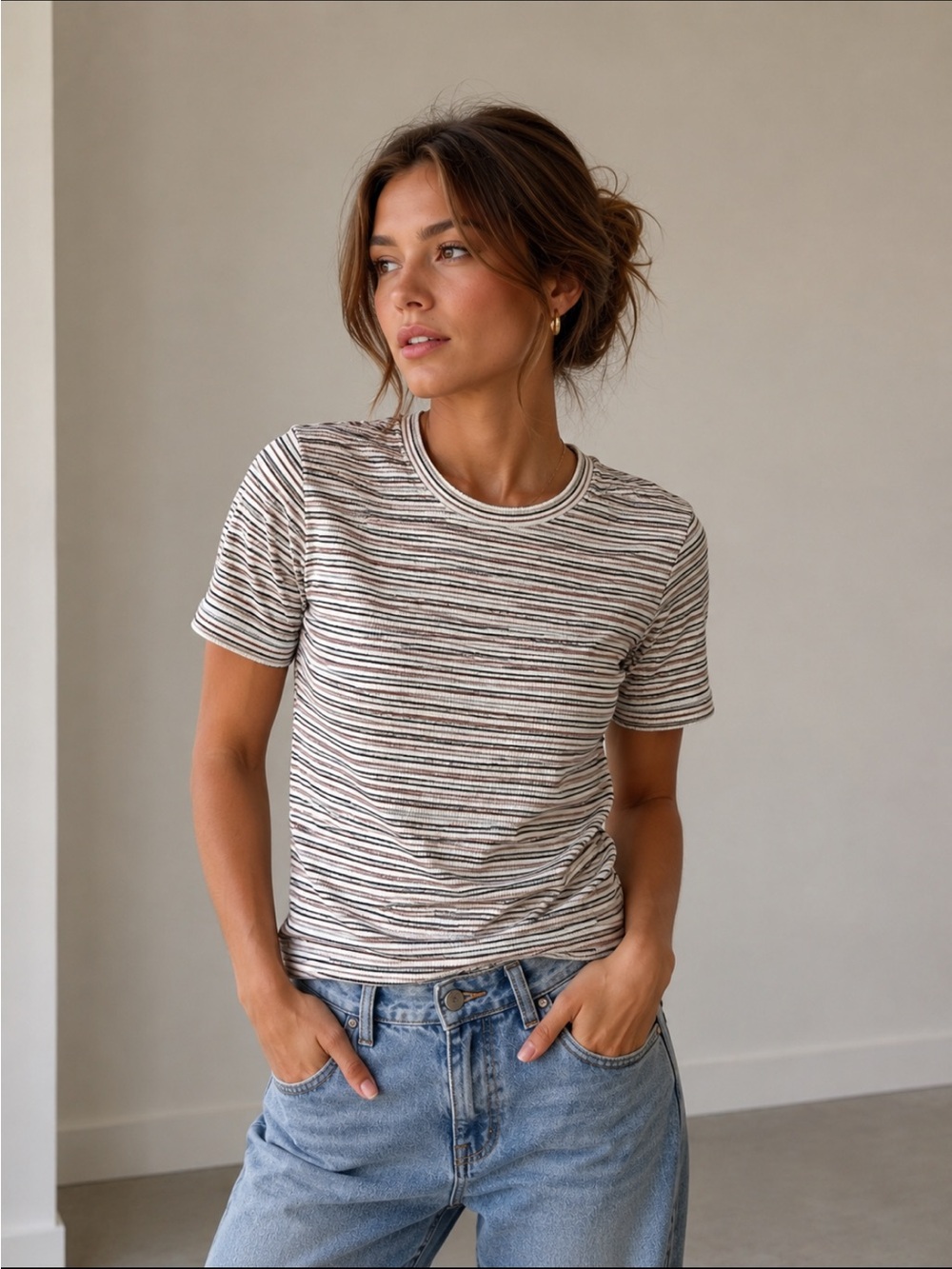 Vintage white stag Striped metallic Crewneck Short Sleeve size small
